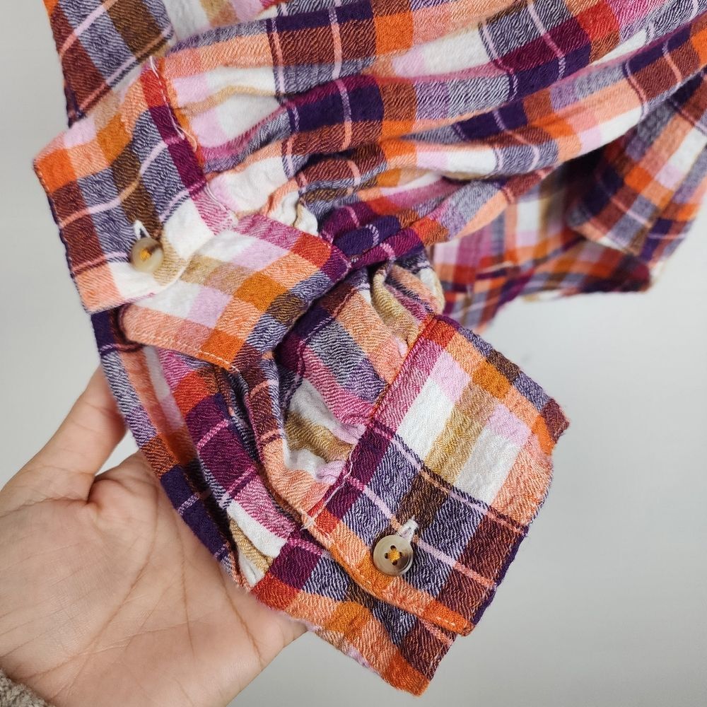 Anthropologie Pilcro Breezy Button Front Plaid Ruffle Blouse Top Shirt - Picture 6 of 16